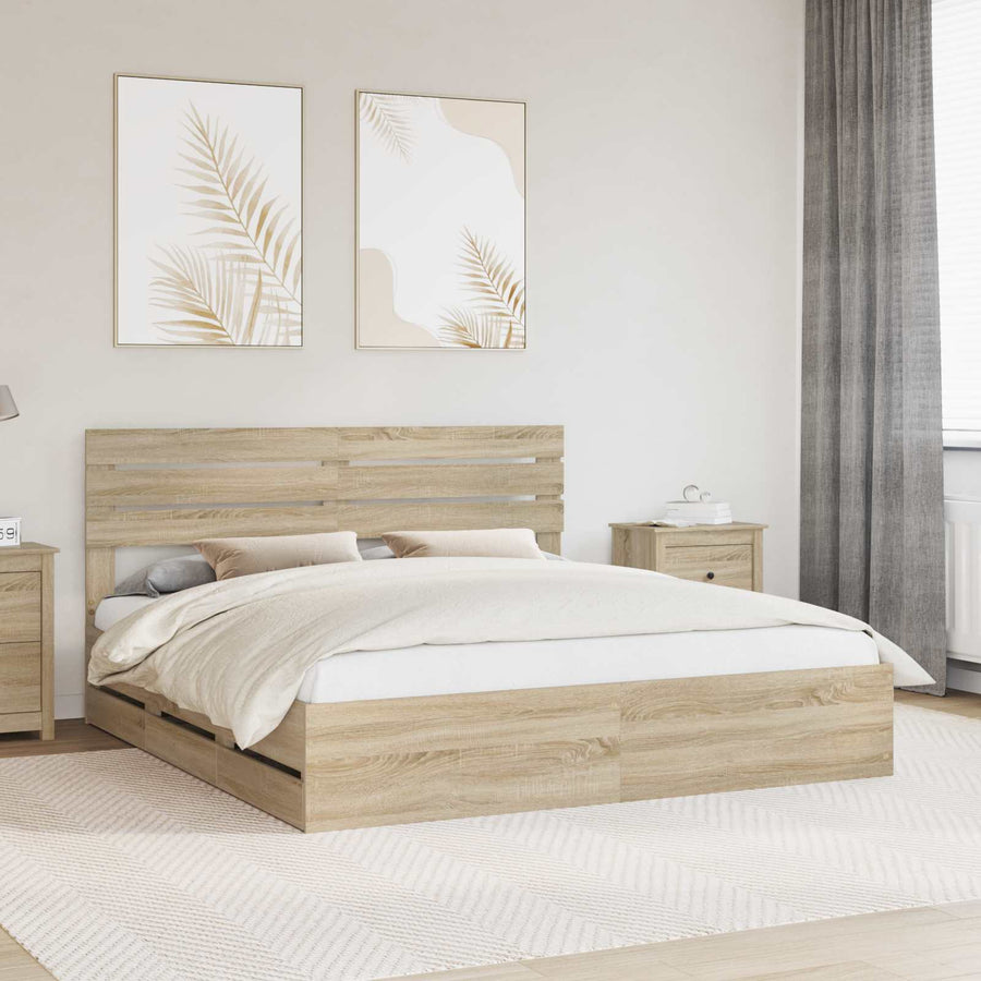 Bedframe met lade Sonoma Eiken 200 x 200 cm Ingenieurshout