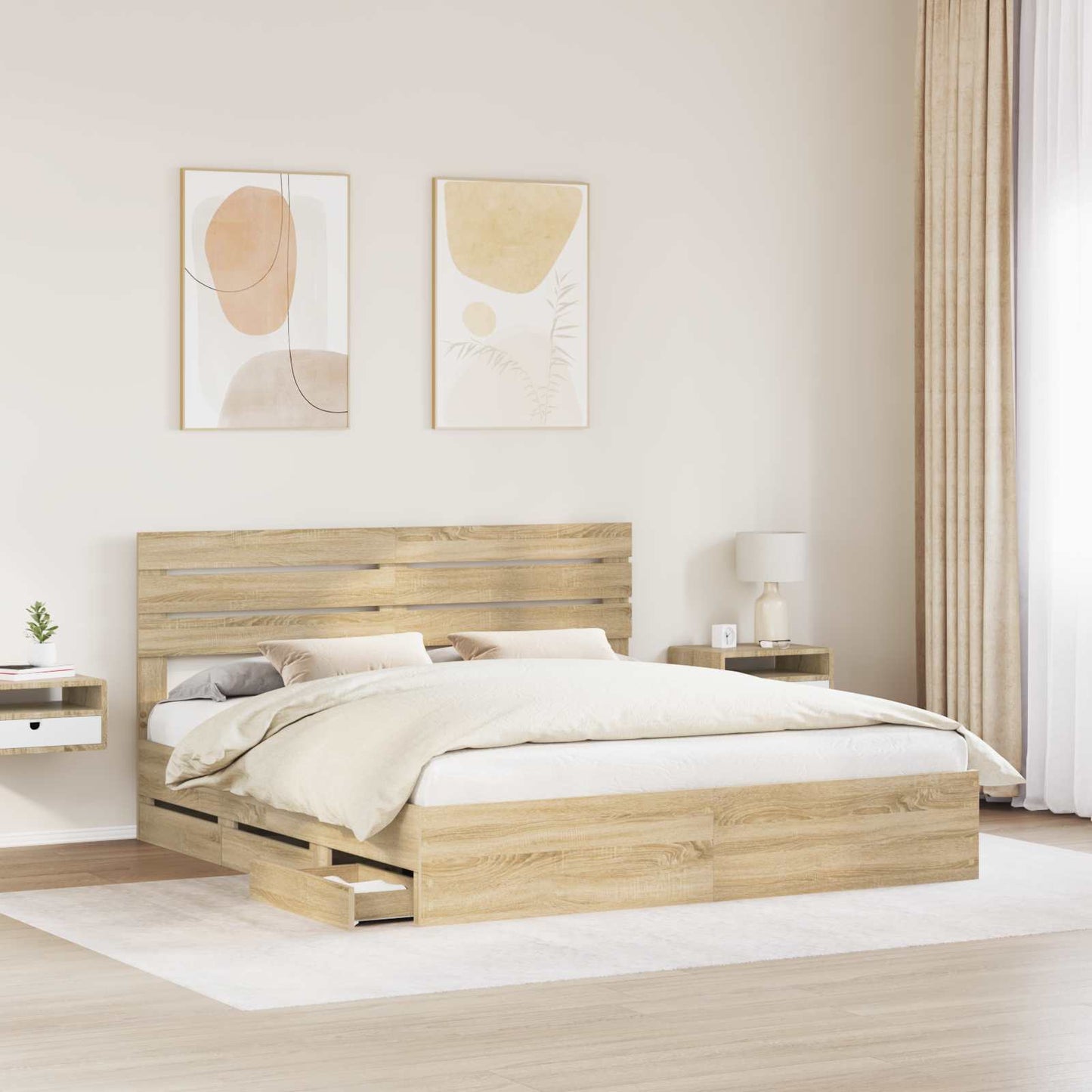 Bedframe met lade Sonoma Eiken 200 x 200 cm Ingenieurshout