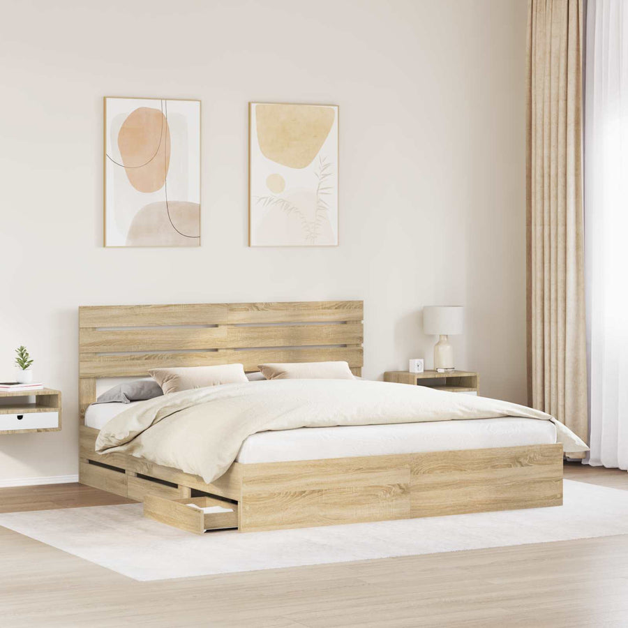 Bedframe met lade Sonoma Eiken 200 x 200 cm Ingenieurshout