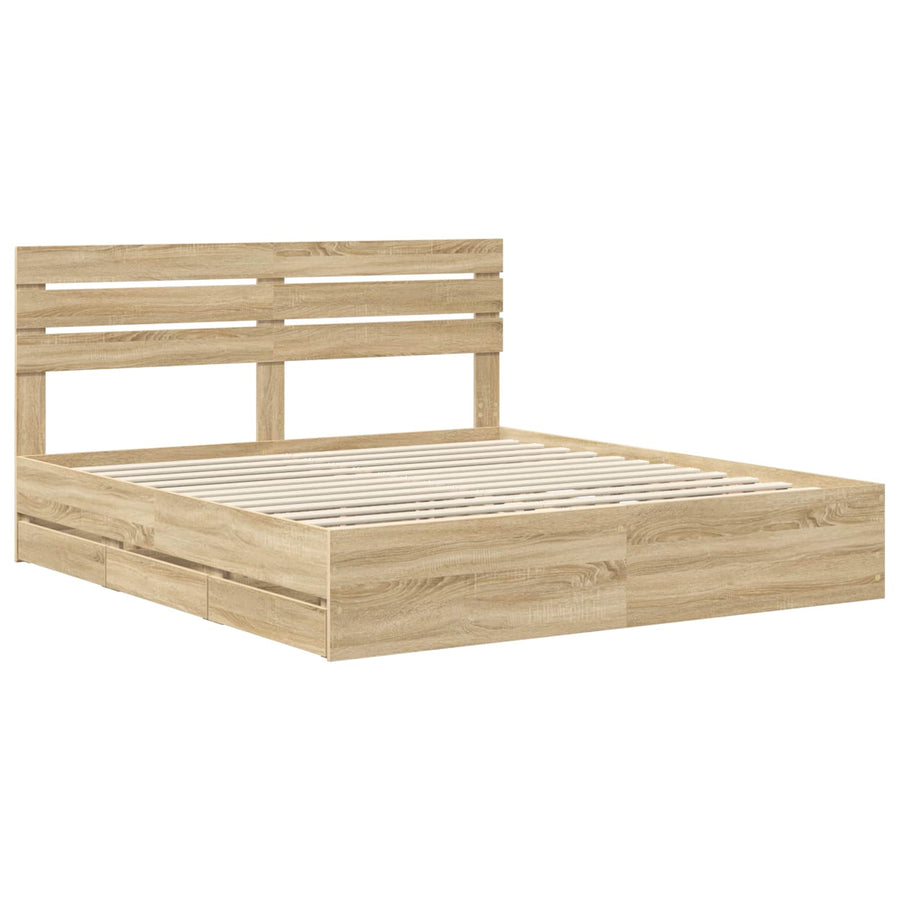 Bedframe met lade Sonoma Eiken 200 x 200 cm Ingenieurshout
