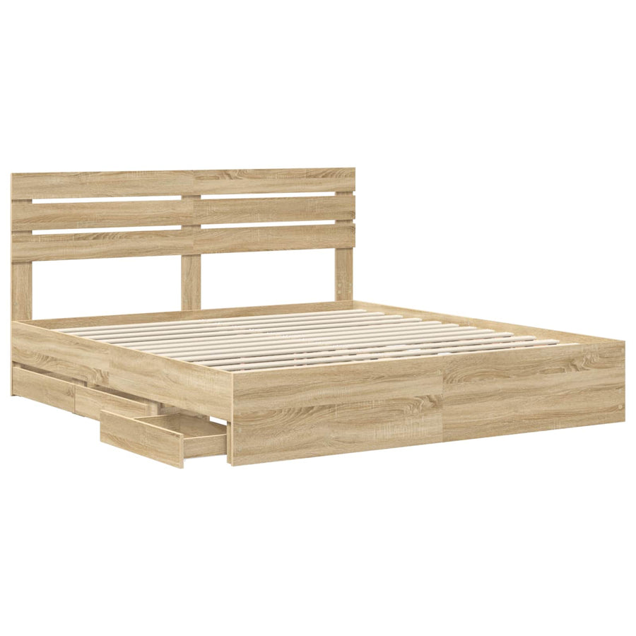 Bedframe met lade Sonoma Eiken 200 x 200 cm Ingenieurshout