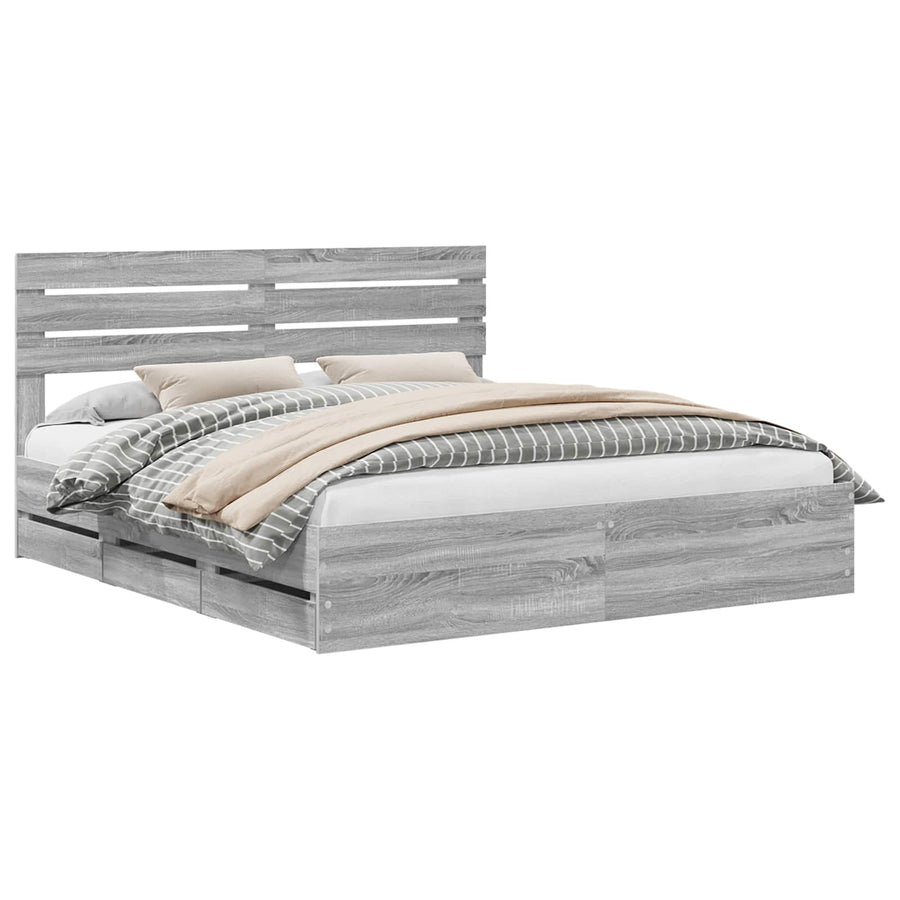Bedframe met lade Grijs Sonoma 200 x 200 cm Ingenieurshout