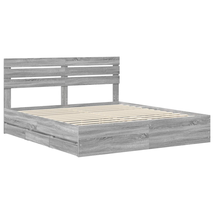 Bedframe met lade Grijs Sonoma 200 x 200 cm Ingenieurshout