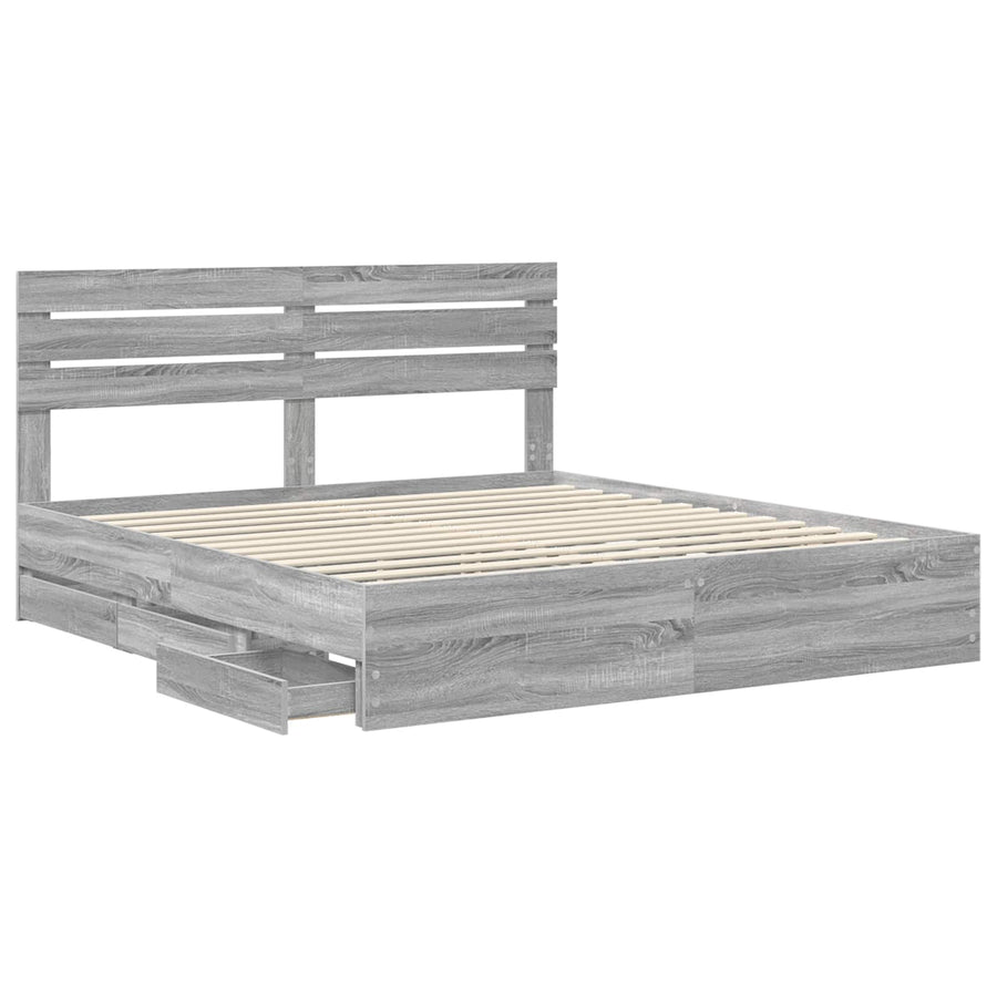 Bedframe met lade Grijs Sonoma 200 x 200 cm Ingenieurshout