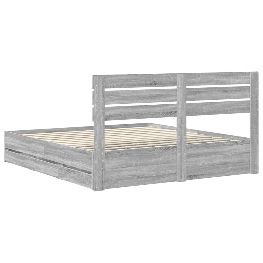 Bedframe met lade Grijs Sonoma 200 x 200 cm Ingenieurshout