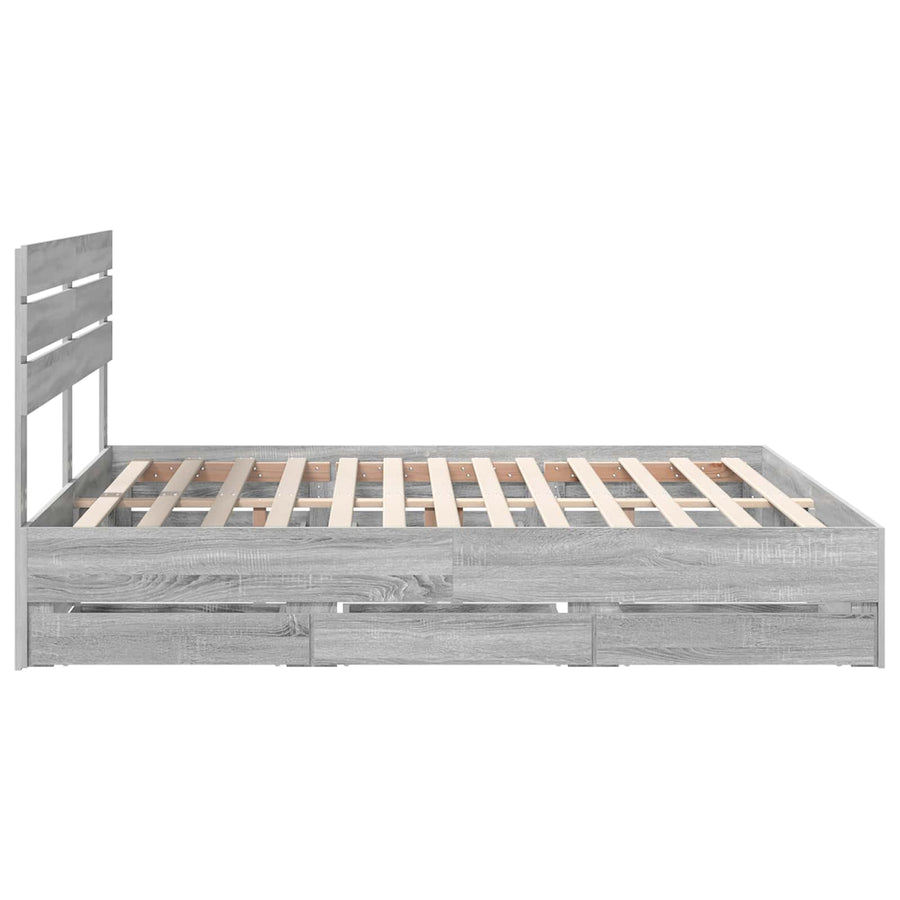 Bedframe met lade Grijs Sonoma 200 x 200 cm Ingenieurshout