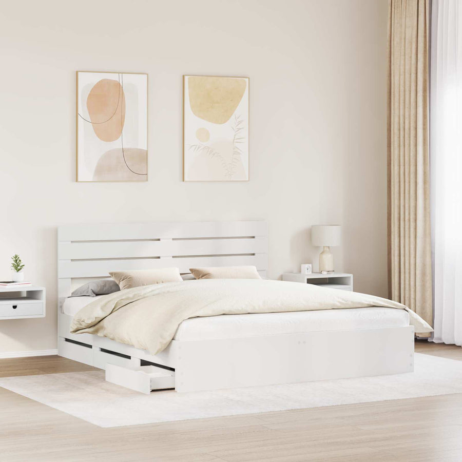 Bedframe met lade met opslag Wit 180 x 200 cm Ingenieurshout