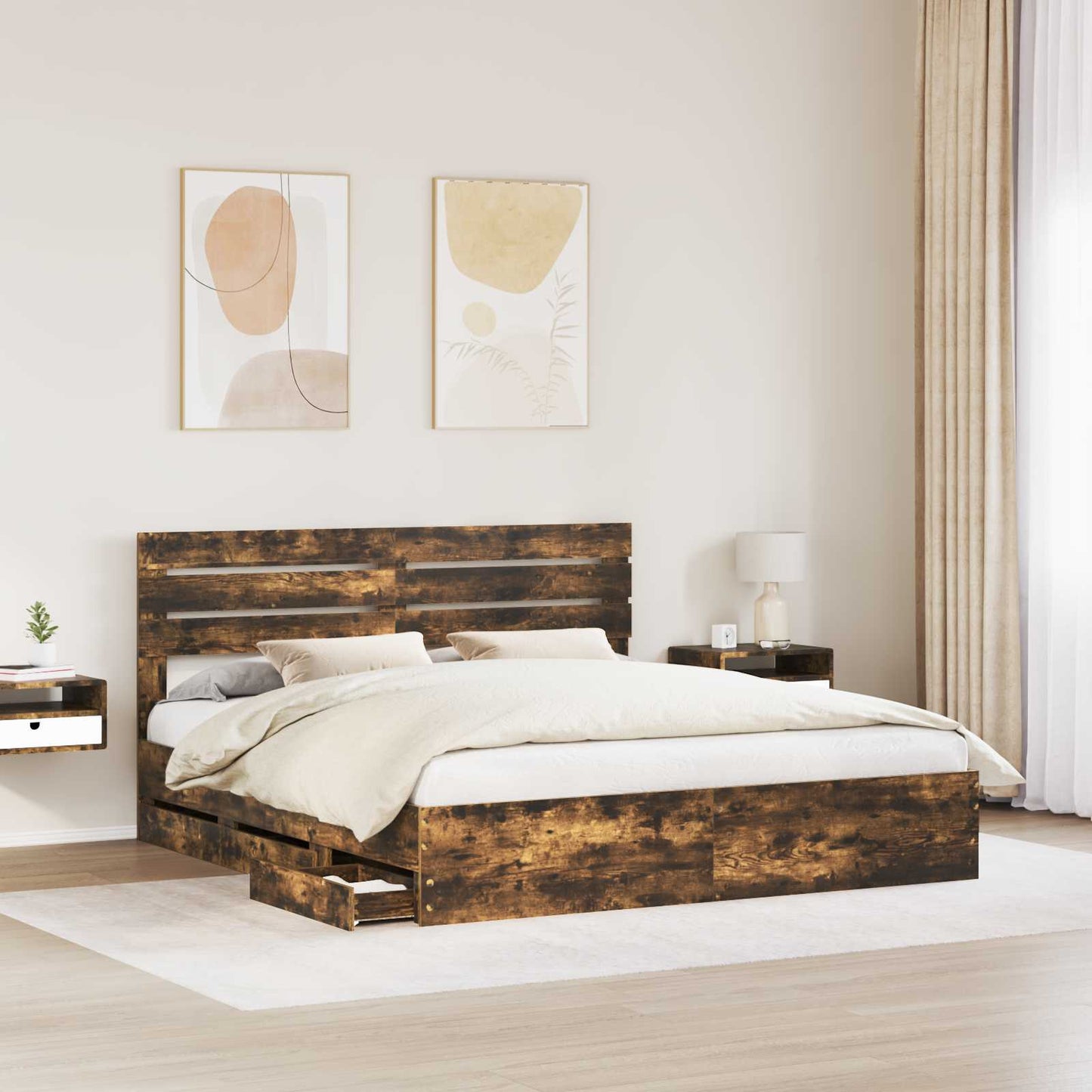Bedframe met lade Gerookt eiken 180 x 200 cm Ingenieurshout