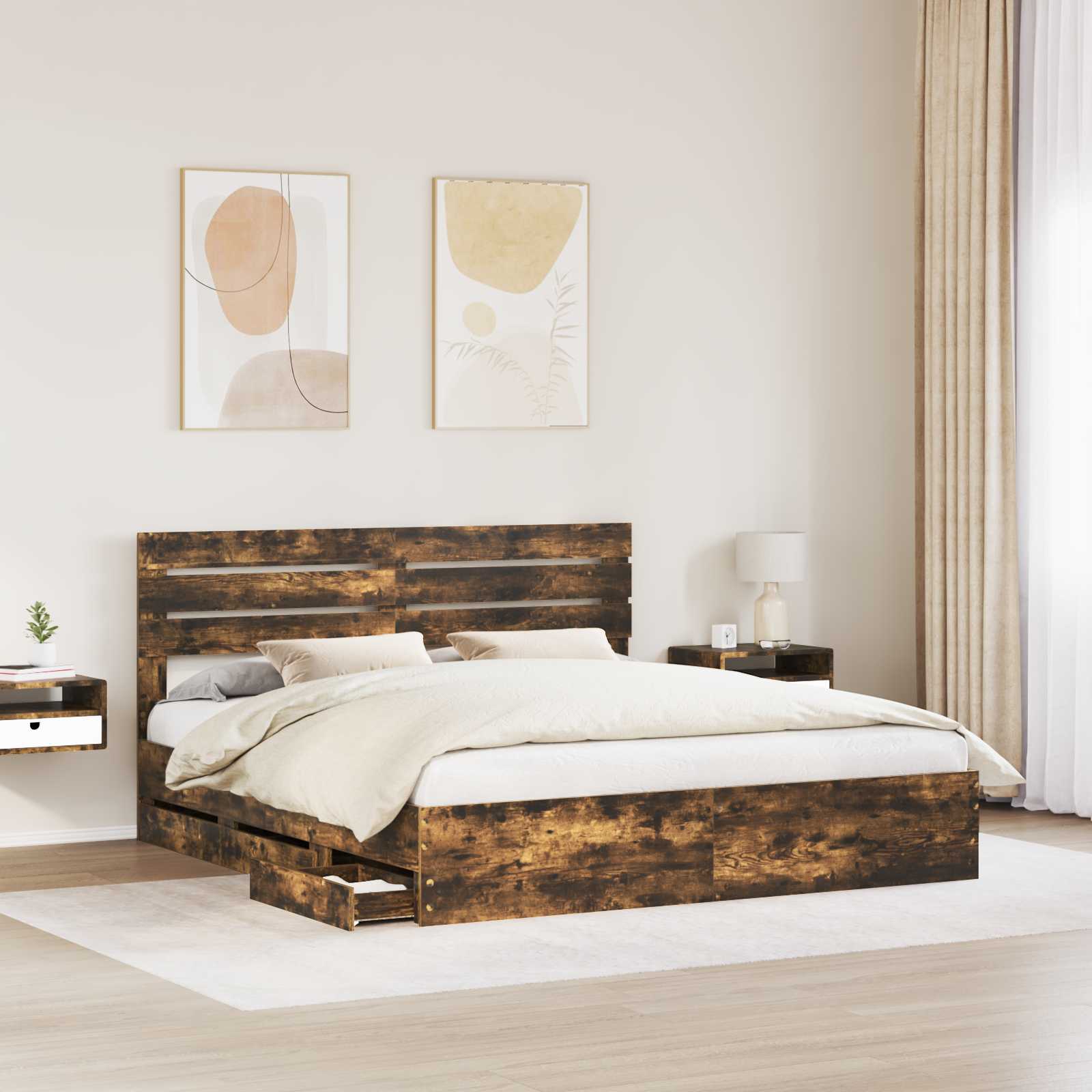 Bedframe met lade Gerookt eiken 180 x 200 cm Ingenieurshout