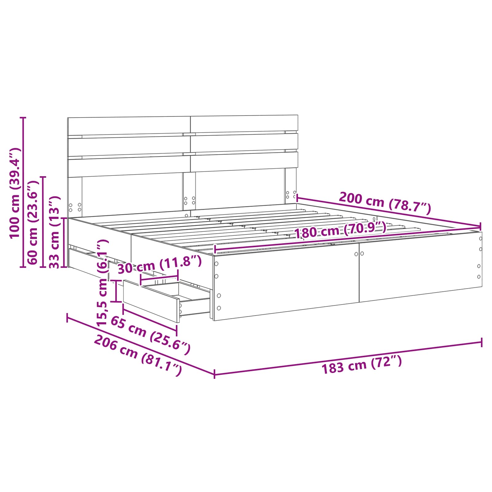 Bedframe met lade Grijs Sonoma 180 x 200 cm Ingenieurshout