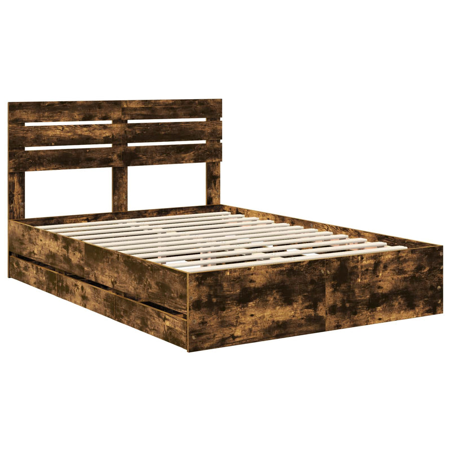 Bedframe met lade Gerookt eiken 160 x 200 cm Ingenieurshout