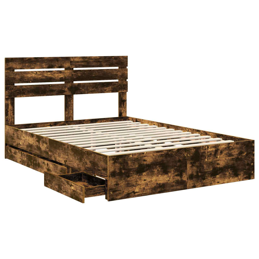 Bedframe met lade Gerookt eiken 160 x 200 cm Ingenieurshout