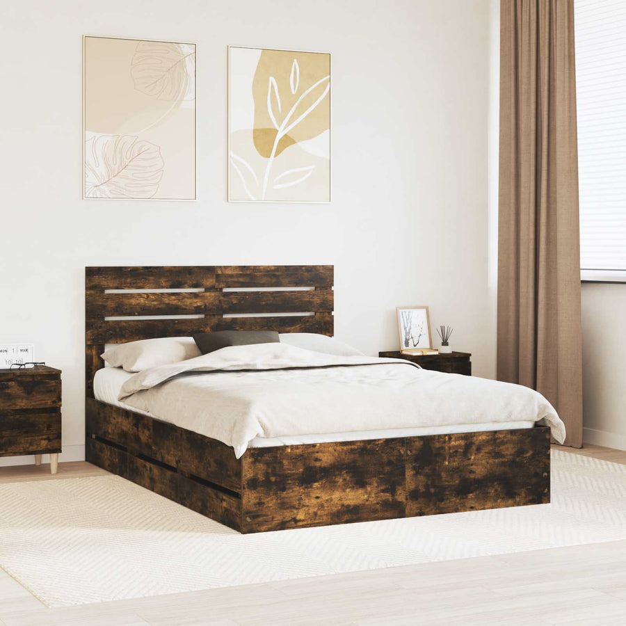 Bedframe met lade Gerookt eiken 150 x 200 cm Ingenieurshout