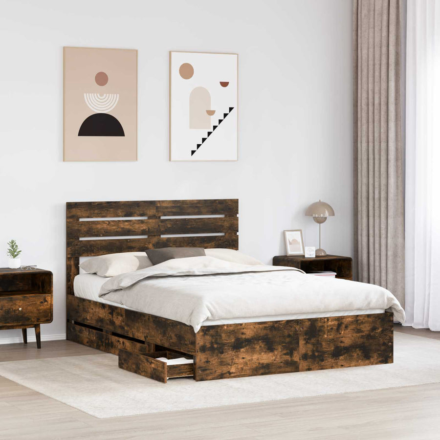 Bedframe met lade Gerookt eiken 150 x 200 cm Ingenieurshout