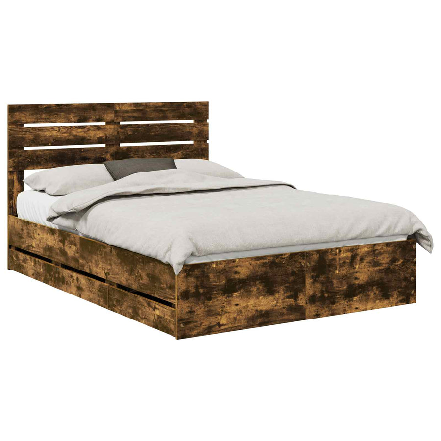 Bedframe met lade Gerookt eiken 150 x 200 cm Ingenieurshout