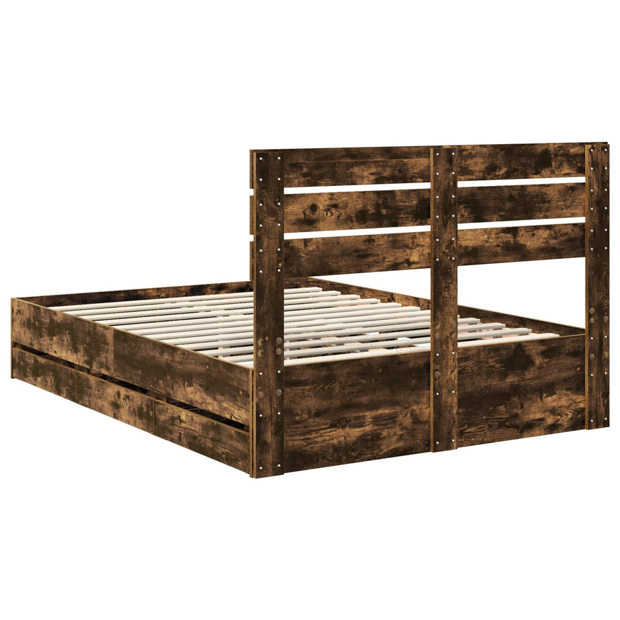 Bedframe met lade Gerookt eiken 150 x 200 cm Ingenieurshout