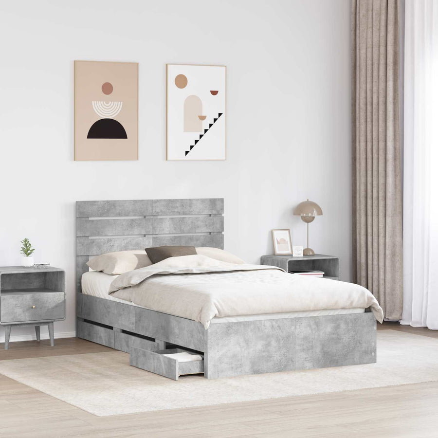 Bedframe met lade Beton Grijs 135 x 190 cm Ingenieurshout