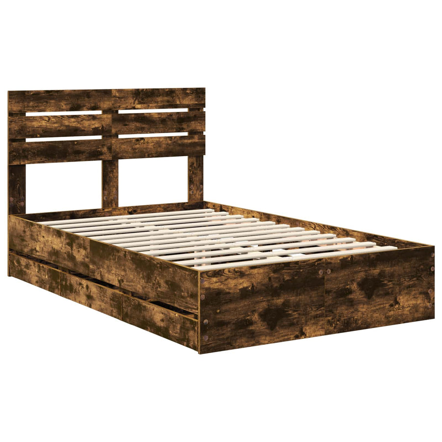 Bedframe met lade Gerookt eiken 135 x 190 cm Ingenieurshout