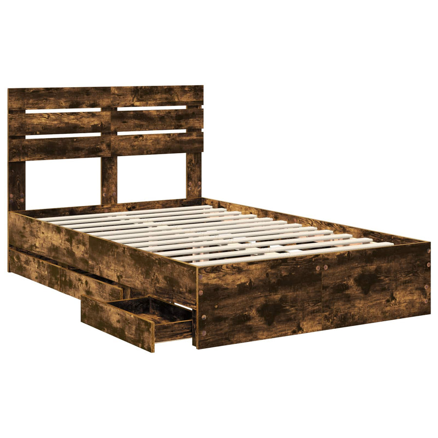 Bedframe met lade Gerookt eiken 135 x 190 cm Ingenieurshout