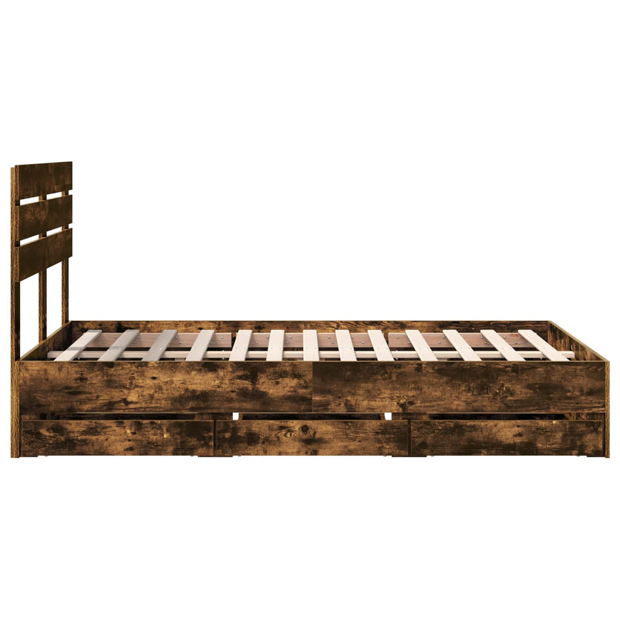 Bedframe met lade Gerookt eiken 135 x 190 cm Ingenieurshout