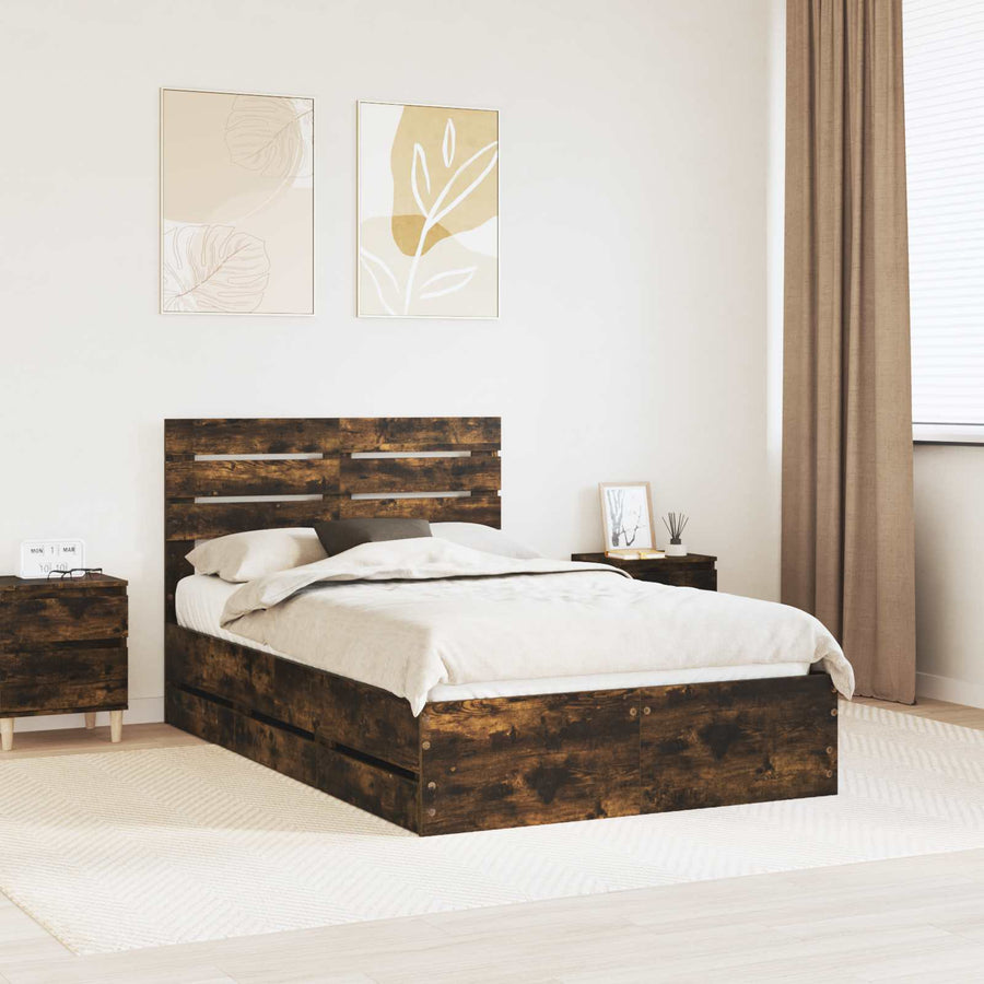 Bedframe met lade Gerookt eiken 120 x 200 cm Ingenieurshout