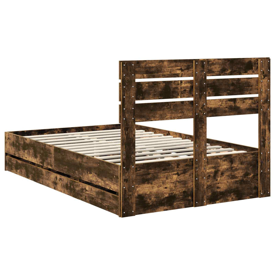 Bedframe met lade Gerookt eiken 120 x 200 cm Ingenieurshout