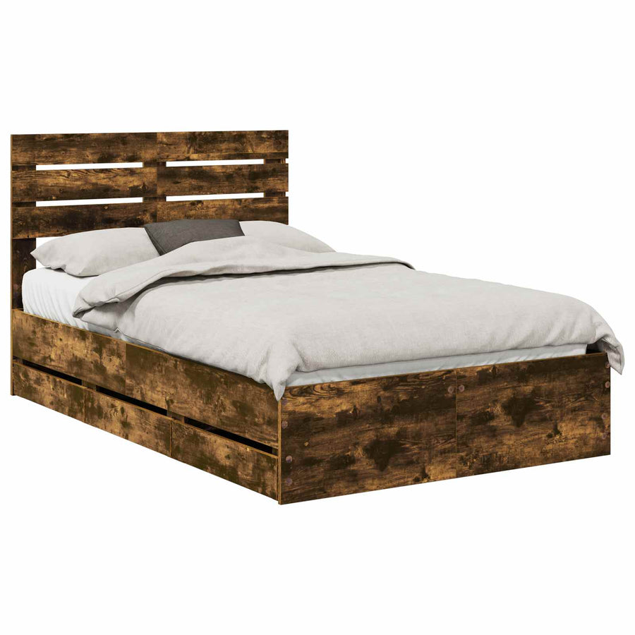 Bedframe met lade Gerookt eiken 120 x 190 cm Ingenieurshout
