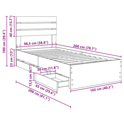 Bedframe met lade met opslag Wit 100 x 200 cm Ingenieurshout
