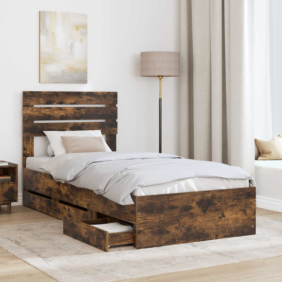 Bedframe met lade Gerookt eiken 100 x 200 cm Ingenieurshout