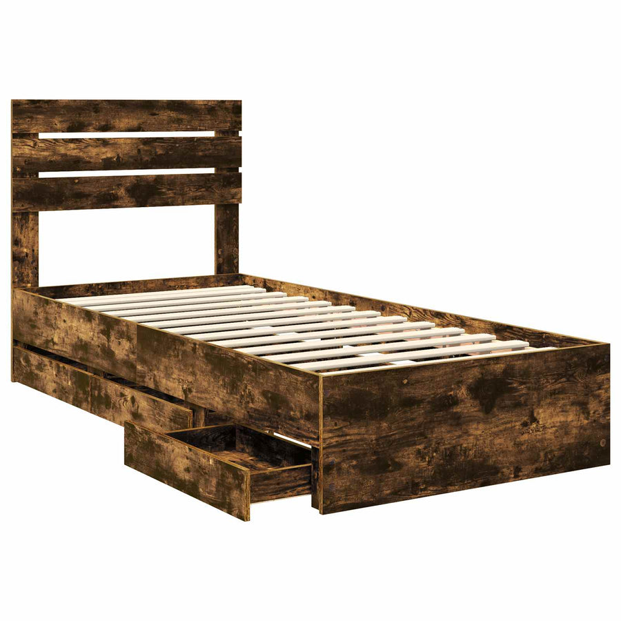 Bedframe met lade Gerookt eiken 100 x 200 cm Ingenieurshout