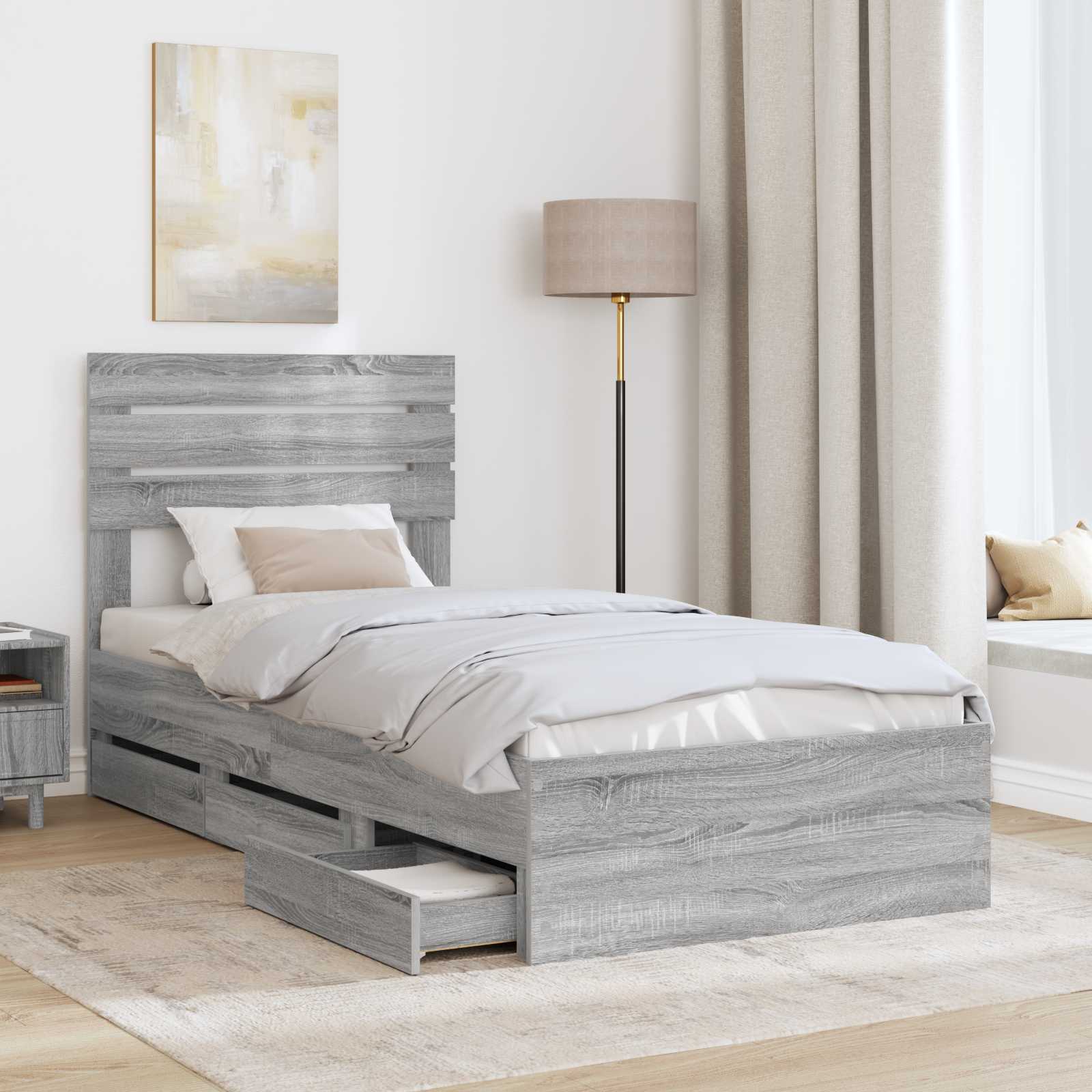 Bedframe met lade Grijs Sonoma 100 x 200 cm Ingenieurshout