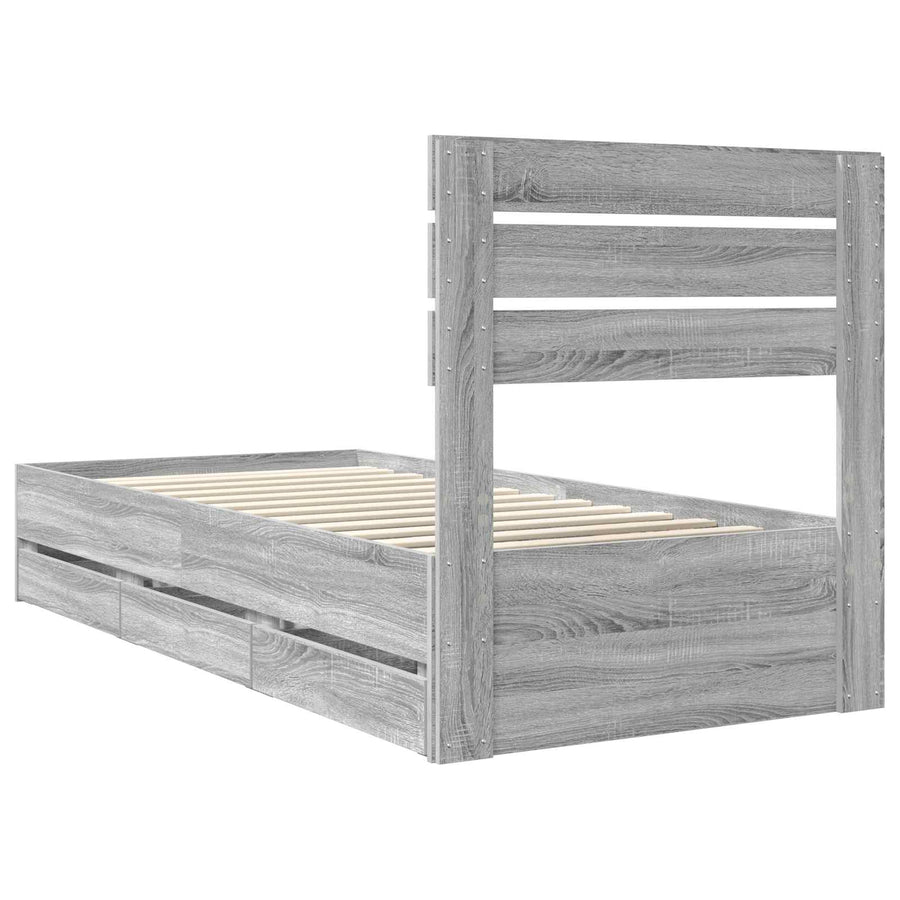 Bedframe met lade Grijs Sonoma 100 x 200 cm Ingenieurshout