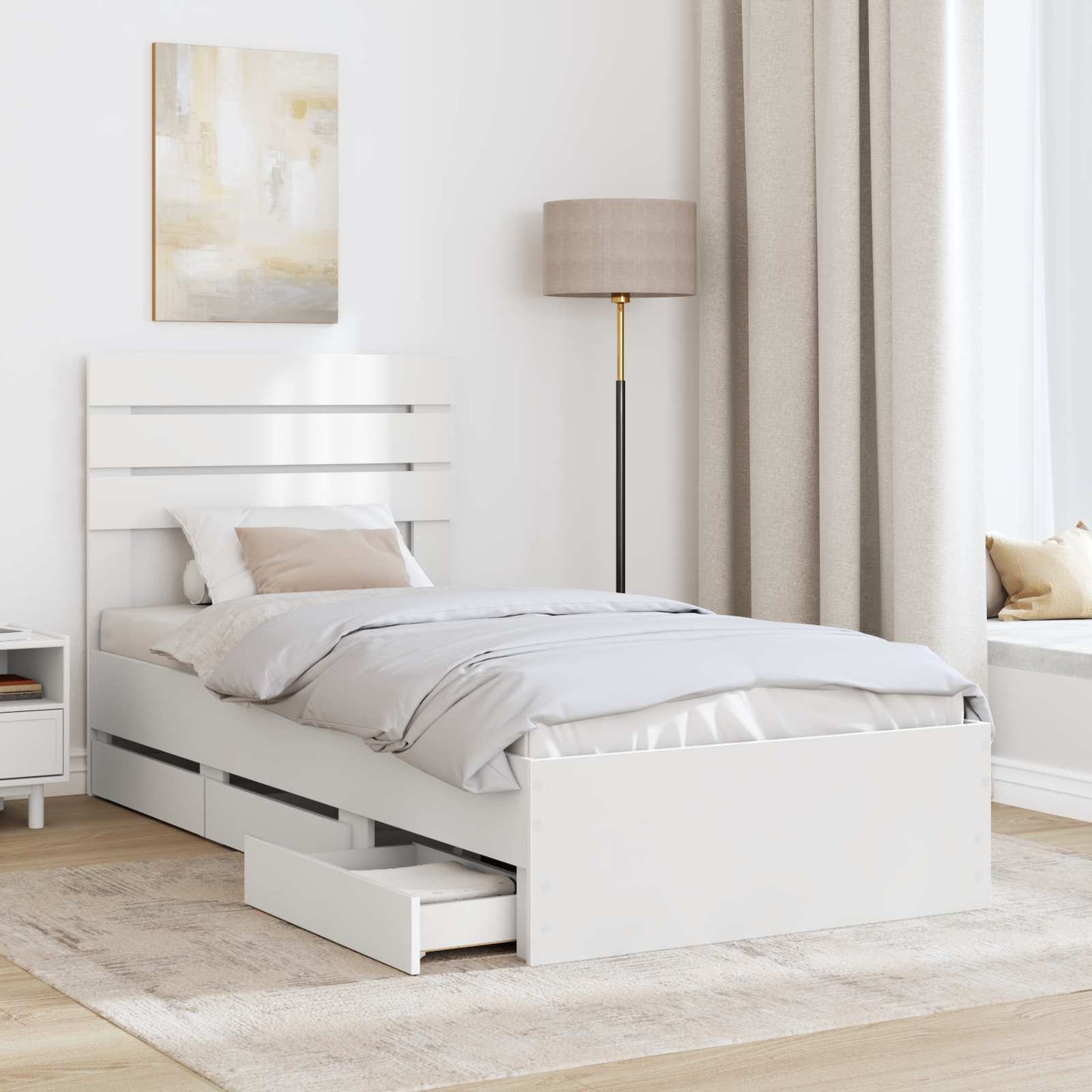 Bedframe met lade met hoofdeinde Wit 90 x 200 cm Ingenieurshout
