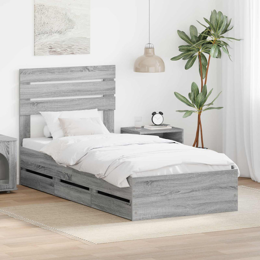 Bedframe met lade Grijs Sonoma 90 x 200 cm Ingenieurshout
