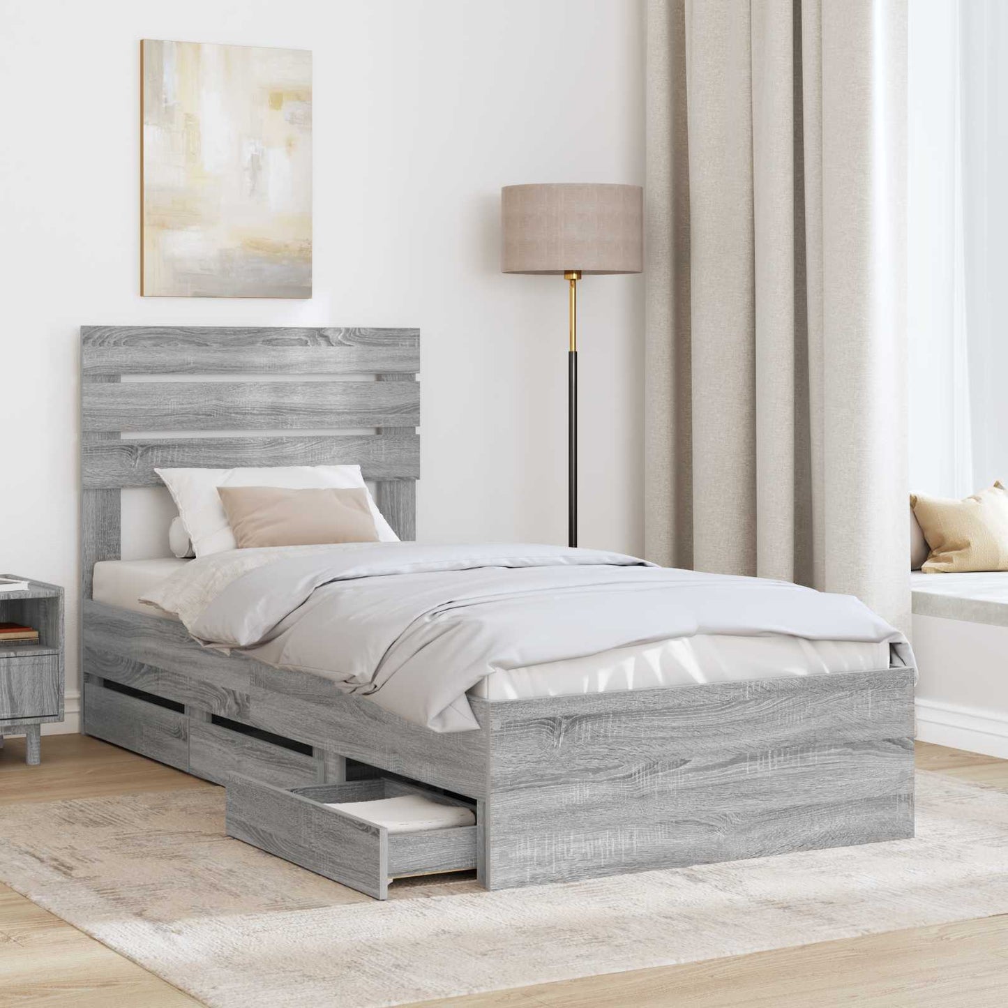 Bedframe met lade Grijs Sonoma 90 x 200 cm Ingenieurshout