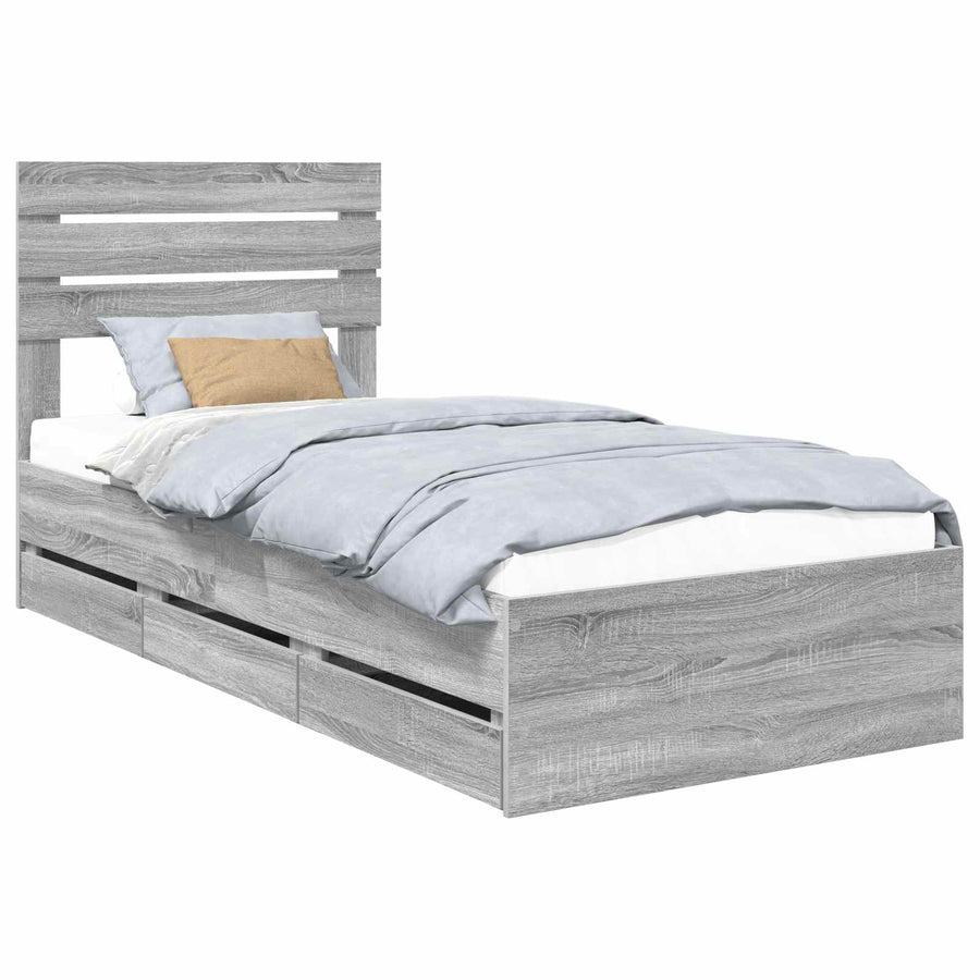 Bedframe met lade Grijs Sonoma 90 x 200 cm Ingenieurshout