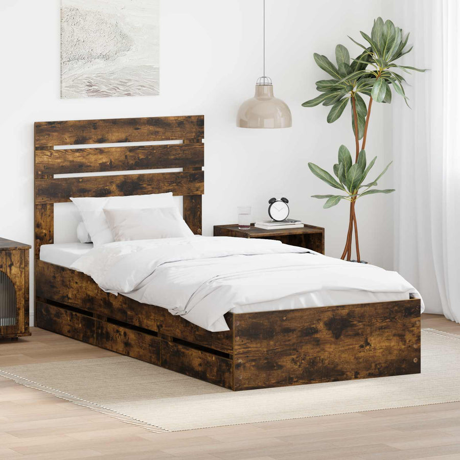 Bedframe met lade Gerookt eiken 90 x 190 cm Ingenieurshout