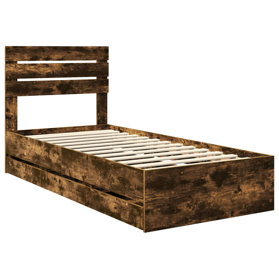 Bedframe met lade Gerookt eiken 90 x 190 cm Ingenieurshout