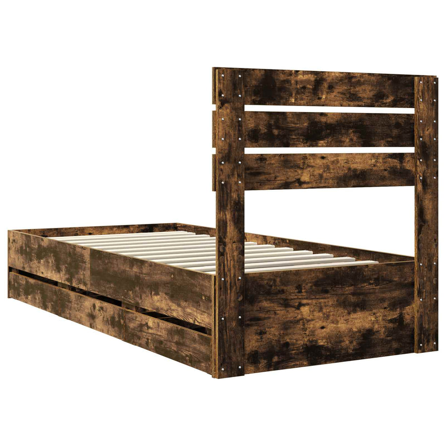 Bedframe met lade Gerookt eiken 90 x 190 cm Ingenieurshout