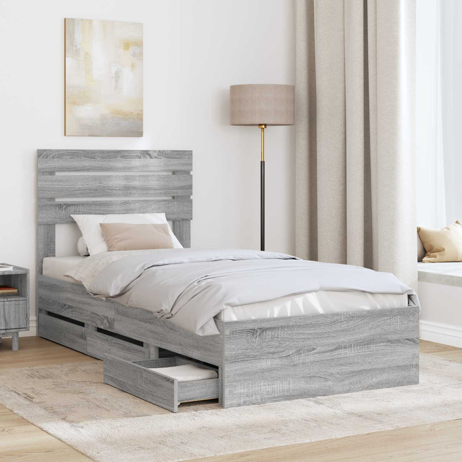 Bedframe met lade Grijs Sonoma 90 x 190 cm Ingenieurshout