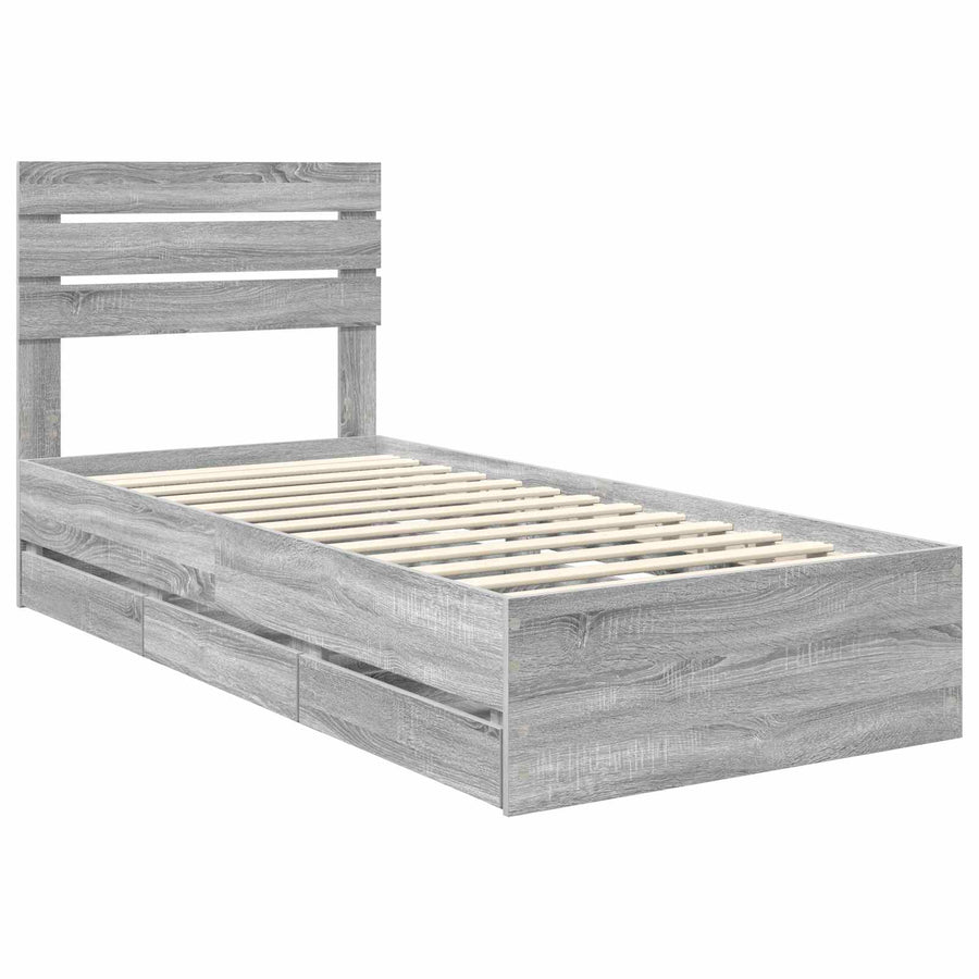 Bedframe met lade Grijs Sonoma 90 x 190 cm Ingenieurshout