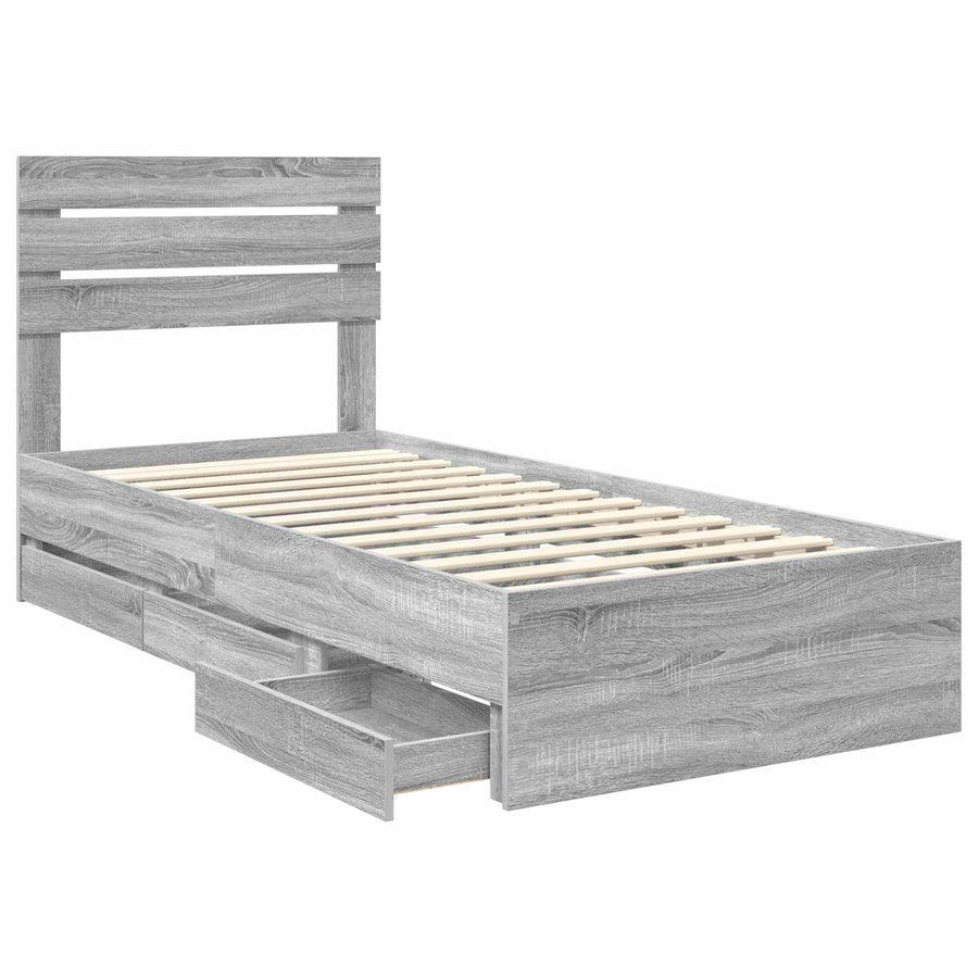 Bedframe met lade Grijs Sonoma 90 x 190 cm Ingenieurshout
