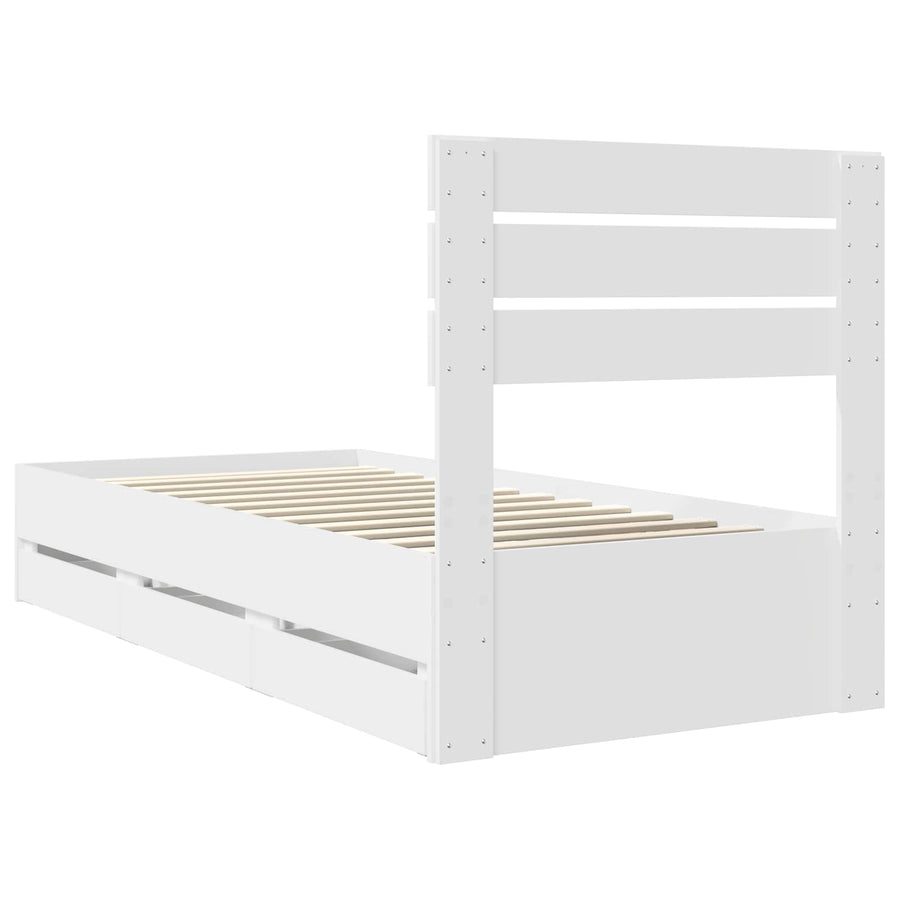Bedframe met lade met hoofdeinde Wit 75 x 190 cm Ingenieurshout
