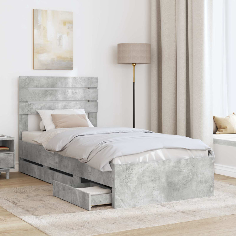 Bedframe met lade Beton Grijs 75 x 190 cm Ingenieurshout