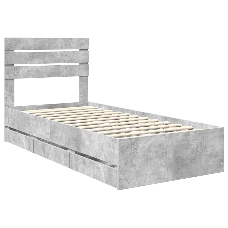 Bedframe met lade Beton Grijs 75 x 190 cm Ingenieurshout