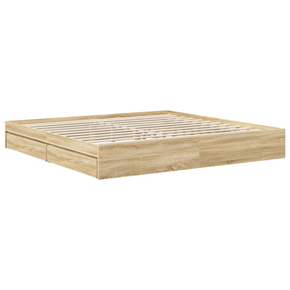 Opslag bed met hoofdeinde Wit 200 x 200 cm Bewerkt hout