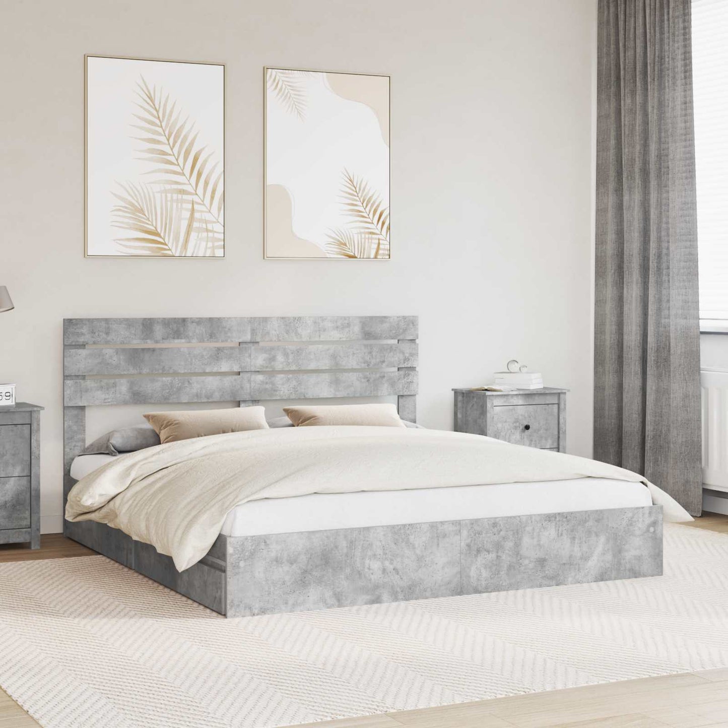 Bedframe met lade Beton Grijs 200 x 200 cm Bewerkt hout