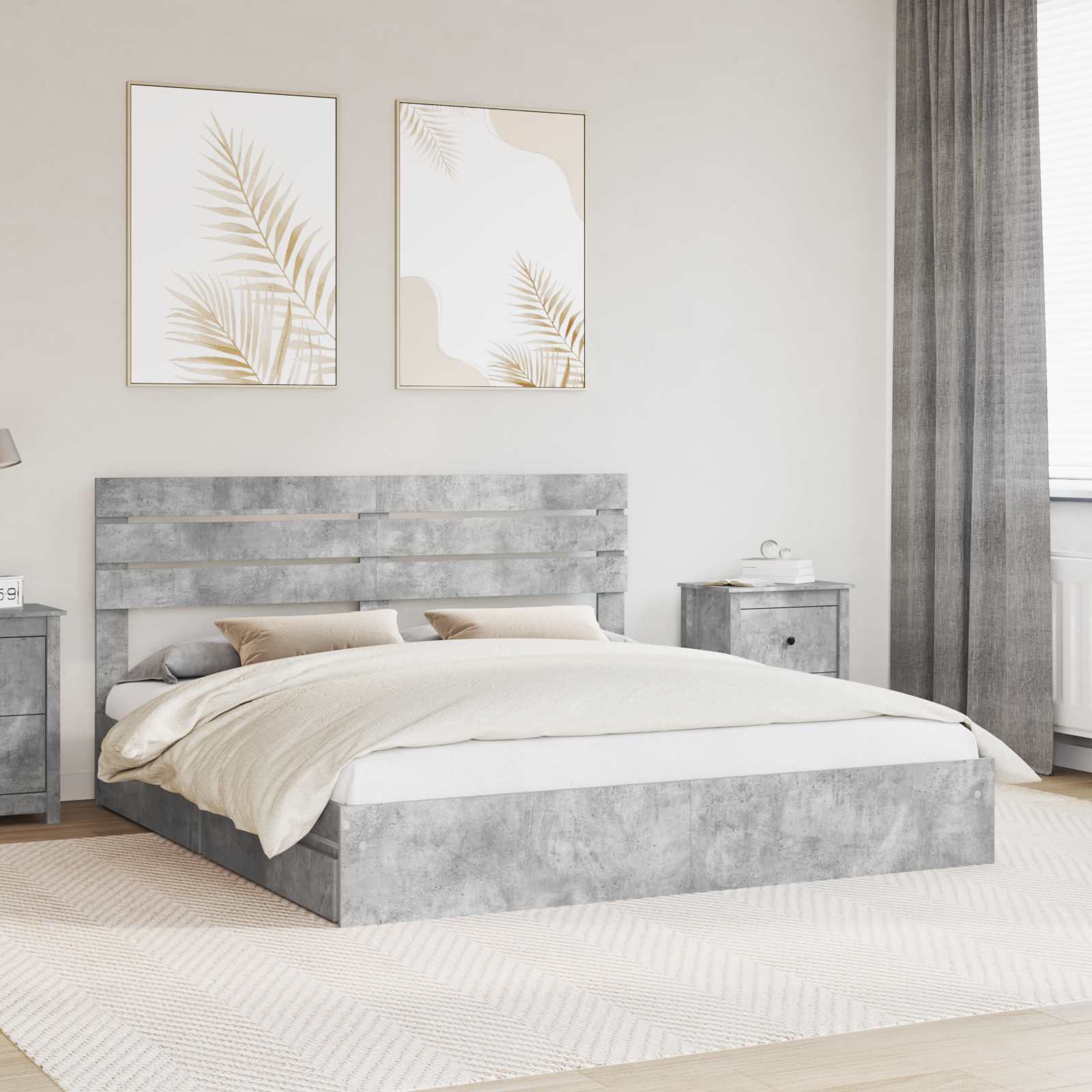 Bedframe met lade Beton Grijs 200 x 200 cm Bewerkt hout