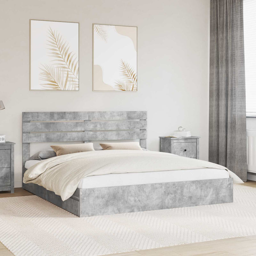 Bedframe met lade Beton Grijs 200 x 200 cm Bewerkt hout