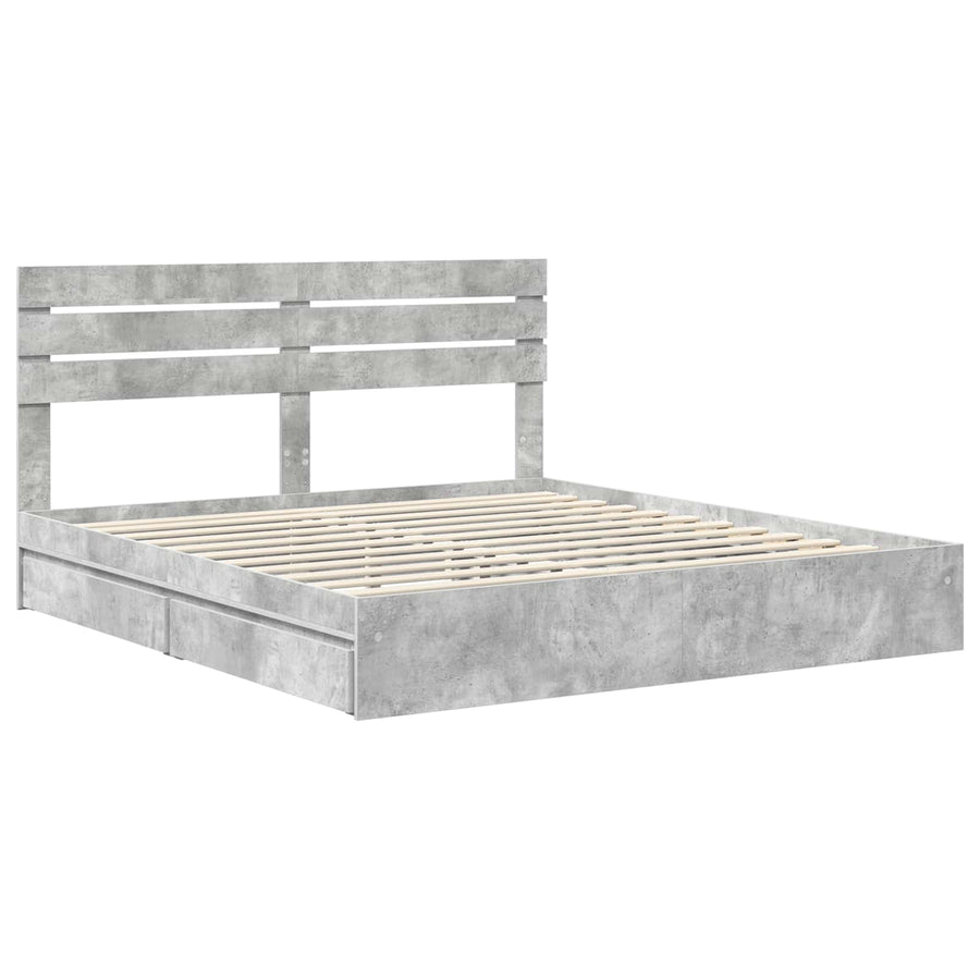 Bedframe met lade Beton Grijs 200 x 200 cm Bewerkt hout